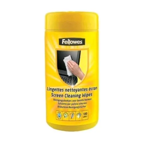 Fellowes Salviette Umidificate per Pulizia Schermo 100 Pezzi in Barattolo con Chiusura Ermetica