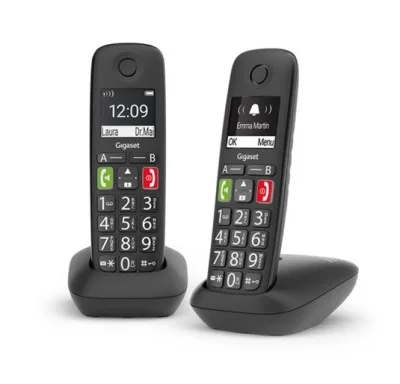 Gigaset E290 Duo Telefono Cordless Senior Due Portatili con Suonerie Forti Numeri Grandi e Audio Potenziato Tasti di Chiamata Rapida Vivavoce con Volume Regolabile Nero