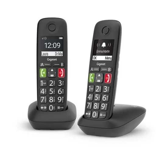 Gigaset E290 Duo Telefono Cordless Senior Due Portatili con Suonerie Forti Numeri Grandi e Audio Potenziato Tasti di Chiamata Rapida Vivavoce con Volume Regolabile Nero