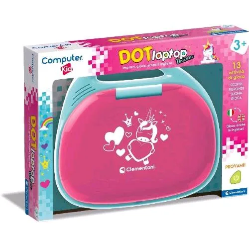 Clementoni Computer Kid Dot Unicorn Laptop Parlante per Bamini Gioco Elettronico Interattivo per Imparare Lettere e Numeri