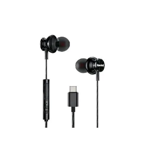 Hamlet Auricolari Stereo in-Ear USB-C con Microfono Telecomando Controllo Chiamate e Volume/Musica Nero