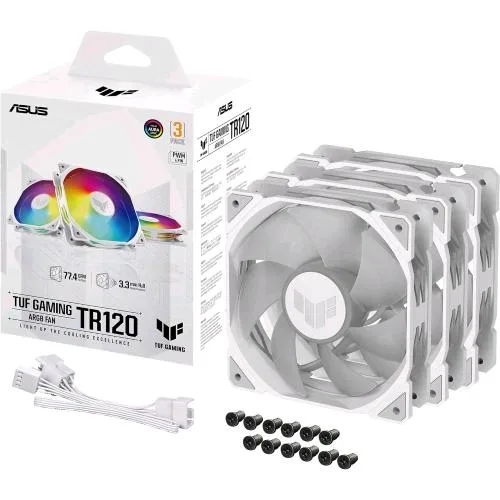 ASUS Tuf Gaming TR120 ARGB Fan 3 in 1 Ventola 120mm 2.000RPM 16 LED Indirizzabili Singolarmente Pack 3 Pz. Bianco