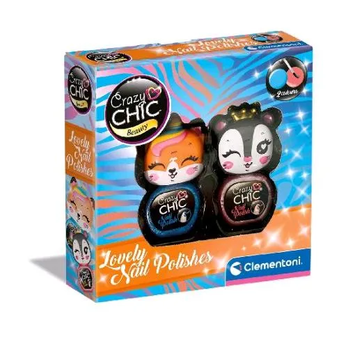 Clementoni Crazy Chic Lovely Nail Polishes Set con 2 Smalti a Base D'acqua Atossici Pantera e Volpe
