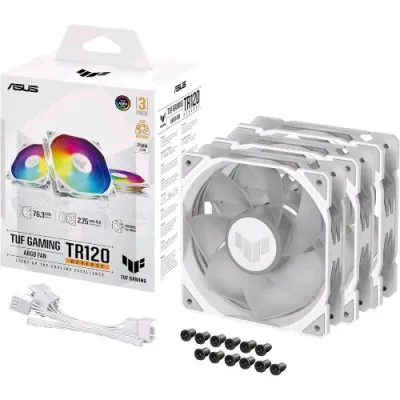 ASUS Tuf Gaming TR120 ARGB Fan Reverse 3 in 1 Ventole 120mm PWM 2.000RPM 16 LED RGB Indirizzabili Singolarmente Pack 3 Pz. Bianco