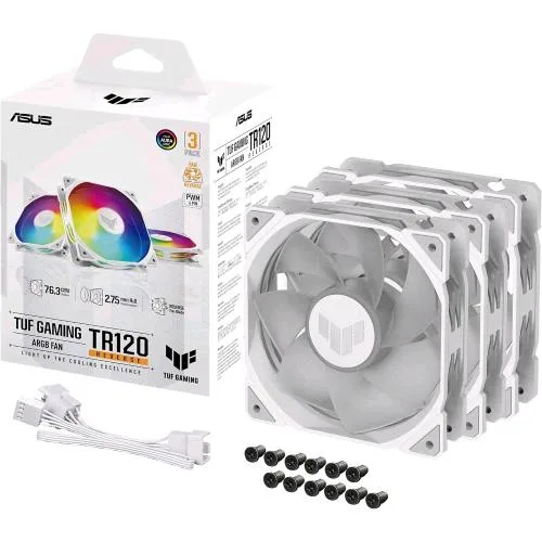 ASUS Tuf Gaming TR120 ARGB Fan Reverse 3 in 1 Ventole 120mm PWM 2.000RPM 16 LED RGB Indirizzabili Singolarmente Pack 3 Pz. Bianco