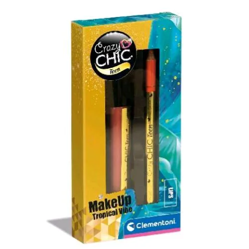 Clementoni Crazy Chic Teen Lipgloss e Pencil Tropical Vibe Lucidalabbra e Matita Set Cosmetici Anallergici