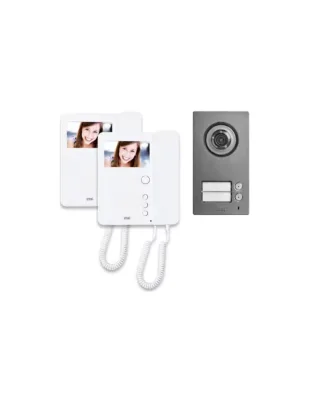 Kit videocitofonico bifamiliare a 2 fili e pulsantiera da appoggio Mikra2 a 2 tasti Urmet