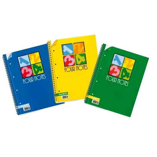 Blasetti Four Notes Quaderno A4 70 g in Blocco Spiralato Microperforato 120 Fogli Conf 4 Pz.