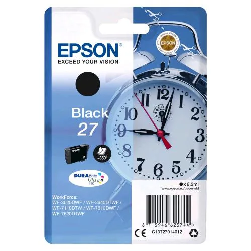 Epson 27 Cartuccia Ink Nero 6.2 ml Blister con Allarme per Workforce WF-3620DWF, WF-3640DTWF, WF-7110DTW, WF-7610DWF, WF-7620, WF-7620DTWF