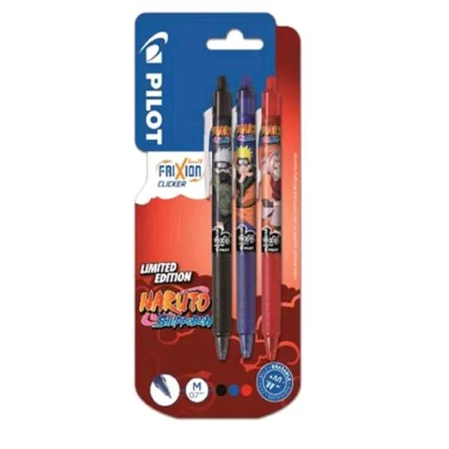 Pilot Frixion Clicker Naruto Penna a Sfera a Scatto Tratto 0.7 mm Inchiostro Colori Assortiti Conf 3 Pz.
