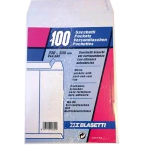 Blasetti Mailpack Buste di Carta a Sacco con Strip 230X330 mm Col. Bianco Conf 100 Pz.
