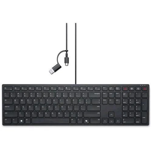 Dell KB525C Tastiera Layout Italiano Qwerty USB-C con Adattatore USB-A Sul Cavo Nero