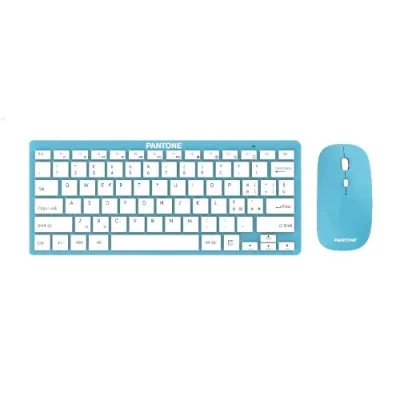 Pantone PT-KB09G1 Kit Tastiera con Mouse Ottico Wireless 3 Tasti Ricevitore Wireless Nano Layout Italiano Azzurro