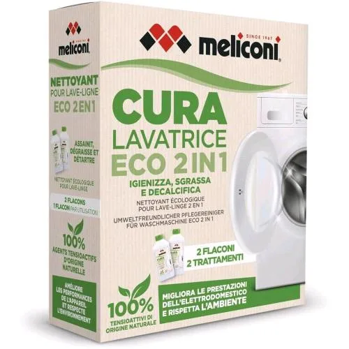 Meliconi Cura Lavatrice Liquido Eco 2 in 1 Igienizzante e Anticalcare Lavatrice Formula Naturale Prolunga la Vita Dell' Elettrodomestico Conf 2 Flaconi per Due Trattamenti Completi