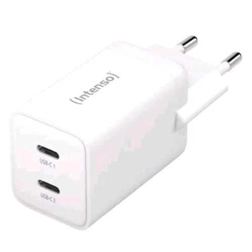 Intenso Power Adapter Caricabatterie da Rete Gan 2 x USB-C PD Quick Charge 4.0 40 W 2 x 20 W Bianco