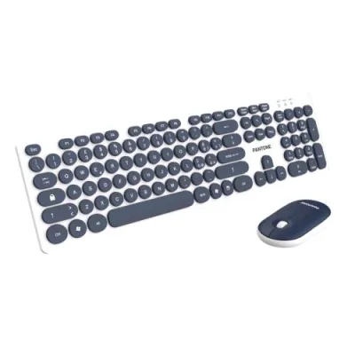Pantone PT-MK004N Kit Tastiera Full Size Wireless + Mouse 2 Tasti Dongle USB per Connessione Bianco Navy Blu