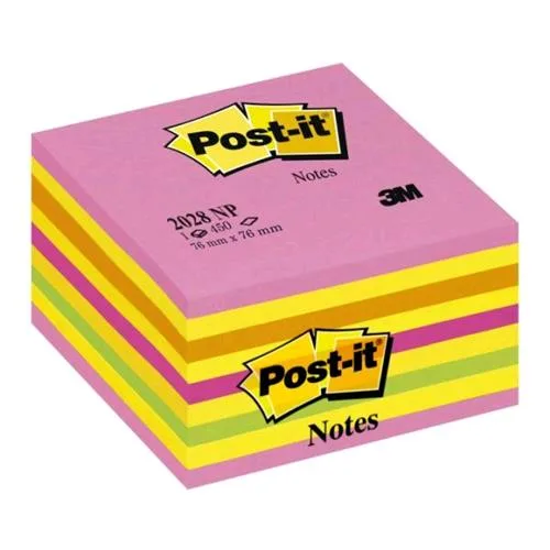 3M Cubo Post-It Neon 2028-NP 450 Fogli Post-It 76MMX76MM Colori Assortiti